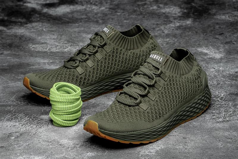 Men's Nobull Army Knit Running Shoes Olive | SG T1969C